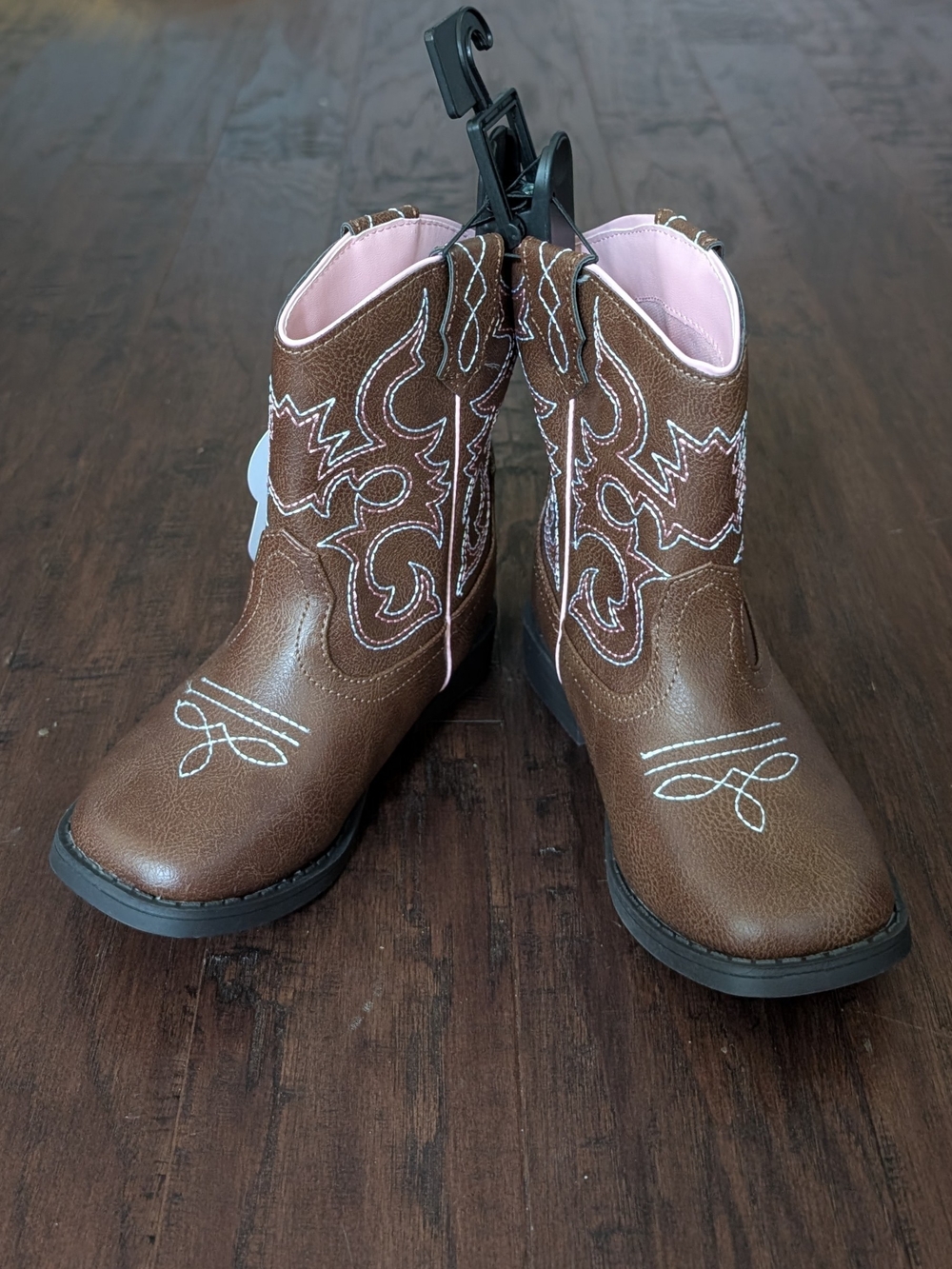 Little Girls Brown Western Cowgirl Boots with Pink/White Stitching - Size 11 - Picture 11 of 11